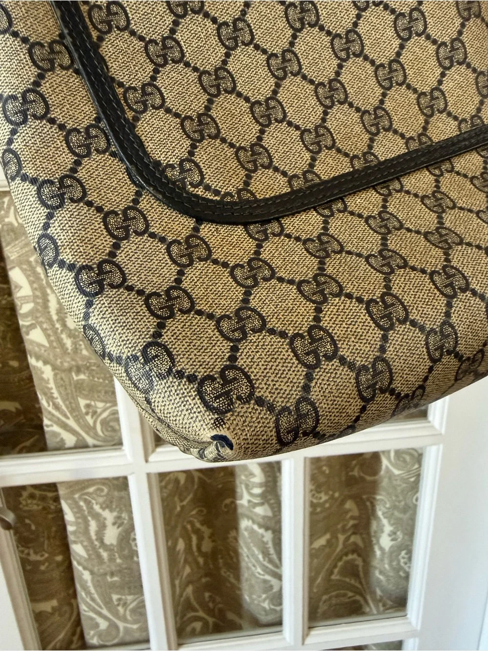 Gucci Beige and Blue GG Canvas Tote with Red-Blue Web Straps